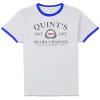 Jaws Quint's Shark Charter Unisex Ringer T-Shirt - White/Navy