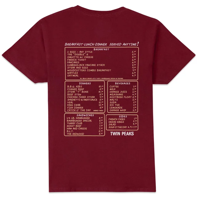 Twin Peaks Double R Menu Unisex T-Shirt - Burgundy
