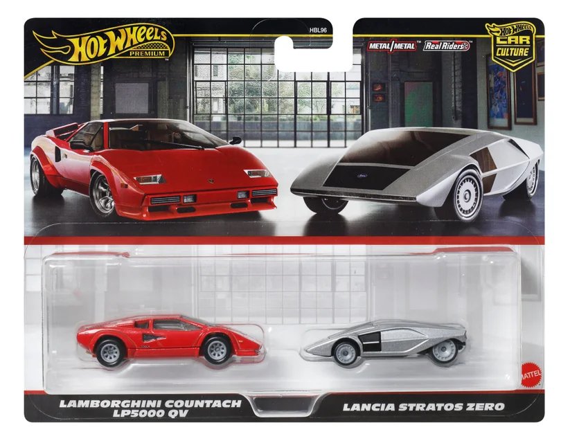 Hot Wheels Premium 2-Pack 2025 Mix 2 Lancia Stratos Zero & Lamborghini Countach LP5000 QV