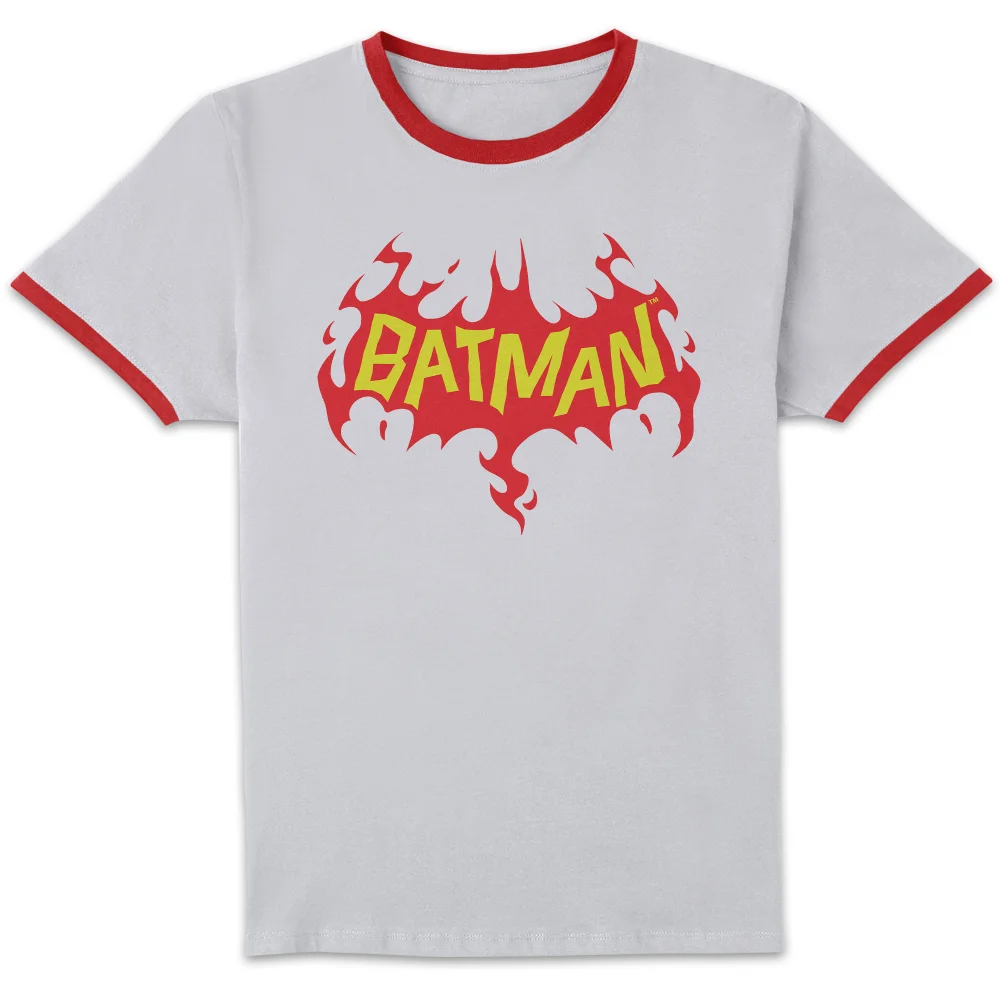DC Comics Batman Flame Unisex Ringer T-Shirt - White/Red - S Bild 1