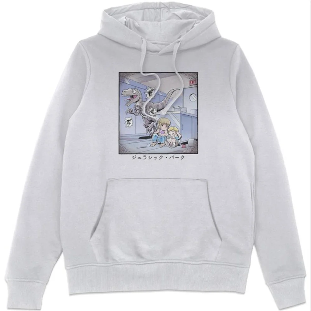 Jurassic Park Anime Raptor Scene Anime Hoodie - White - S Bild 1
