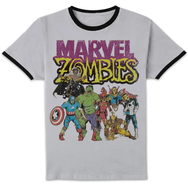 Marvel Zombies Group Unisex Ringer T-Shirt - White/Black