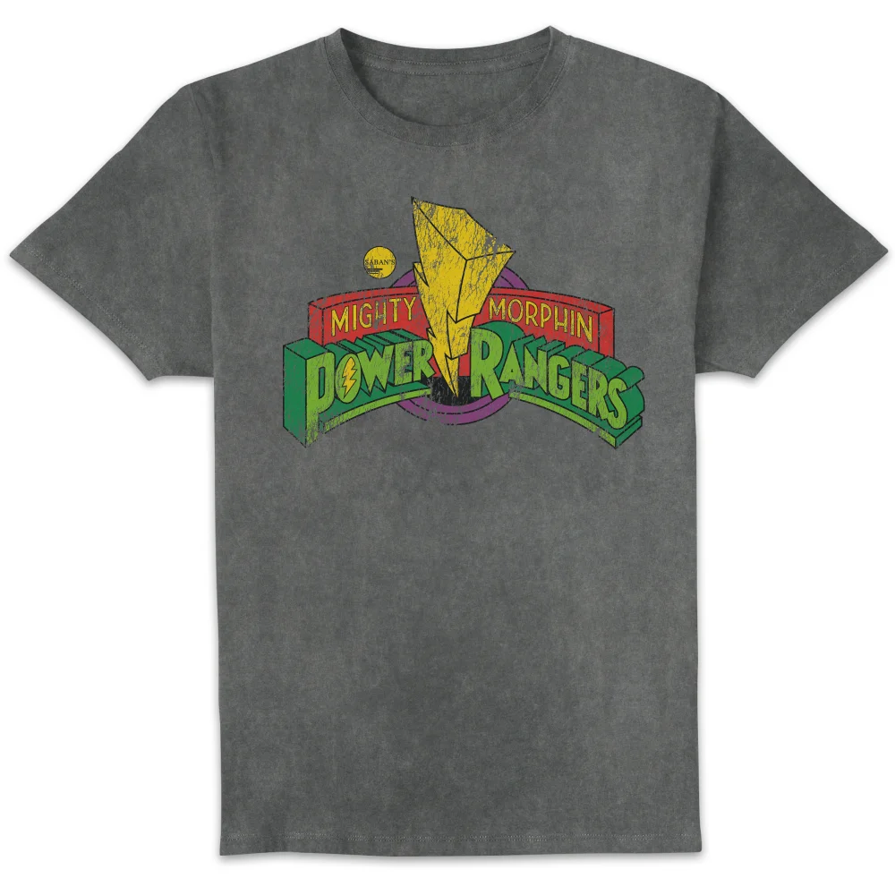 Power Rangers Retro Logo Unisex T-Shirt - Black Acid Wash - S Bild 1