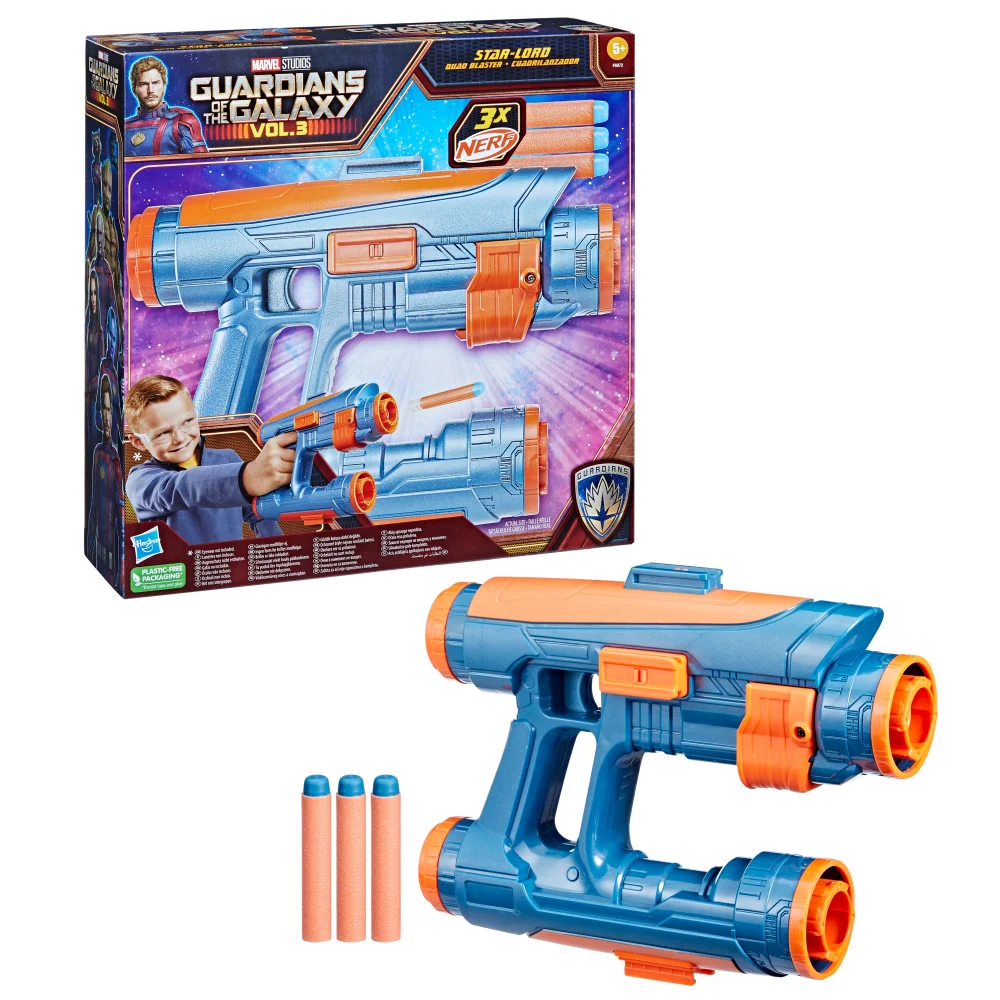 Marvel Studios' Guardians of the Galaxy Vol. 3 Nerf Star-Lord Quad Blaster Role Play Toy, 3 Darts Bild 1