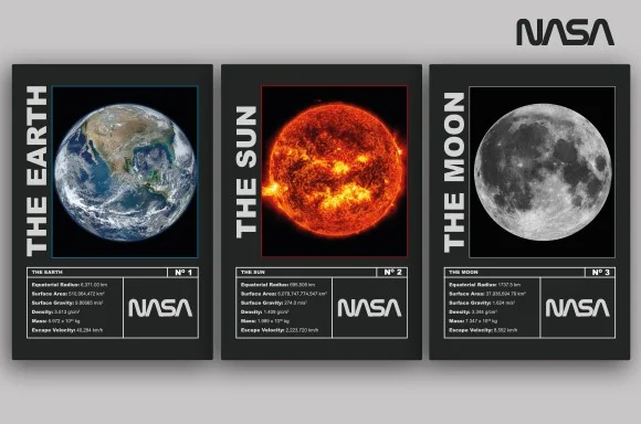 NASA Mission Erde, Mond und Sonne Art Print Karten